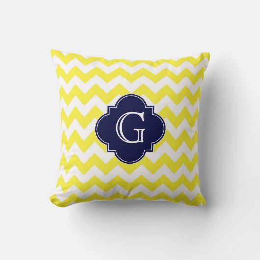 Coussin Chevron jaune blanc Bleu marine Monogramme quatref (Recto)