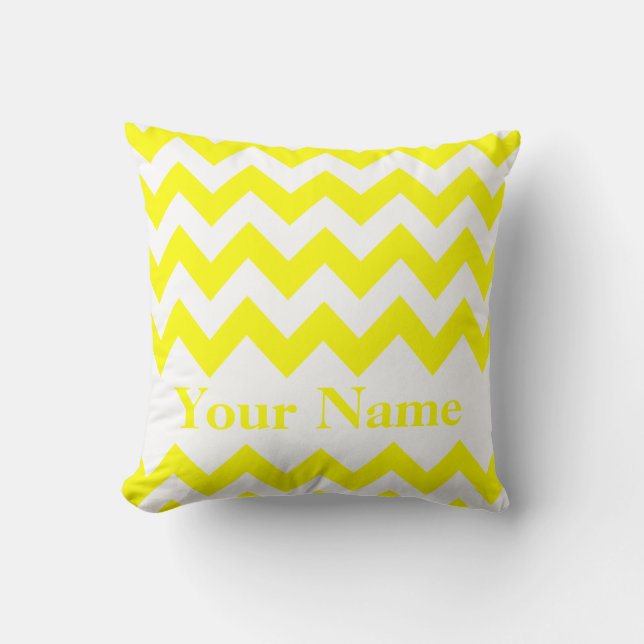 Coussin Chevron jaune gras avec monogramme (Recto)