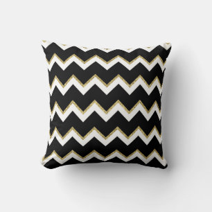 Coussin Chevron noir, blanc et or