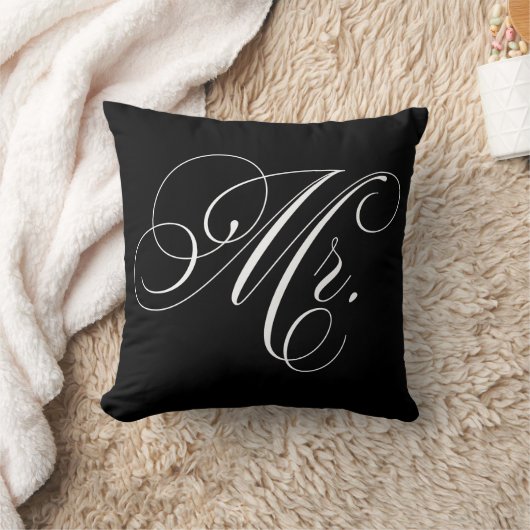 Coussin Chevron noir et blanc rayures "Mr." (Couverture)