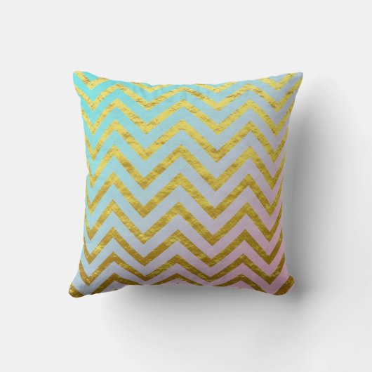 Coussin Chevron Papier Aluminium Or Teal Bleu Rose Ombré F (Verso)