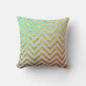 Coussin Chevron Papier Aluminium Or Teal Bleu Rose Ombré F (Recto)