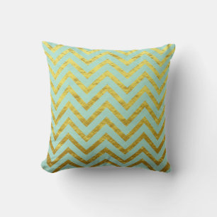 Coussin Chevron Papier D'or Sarcelle Bleu Motifs Pailleté