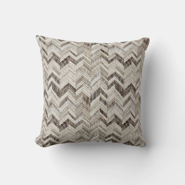 Coussin chevron taupe crème cosy (Recto)