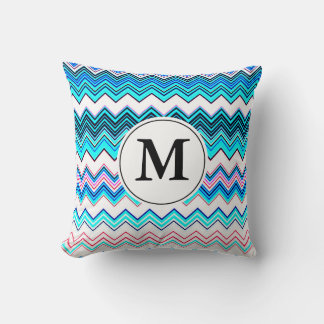 Coussin Chevron Turquoise et Rose avec Monogramme personna