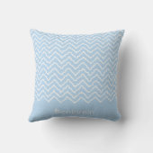 Coussin Chevron Zigzag Ondulé Bleu Et Blanc Et Nom (Verso)