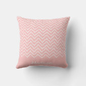 Coussin Chevron Zigzag Ondulé Rose Et Blanc Et Nom (Verso)