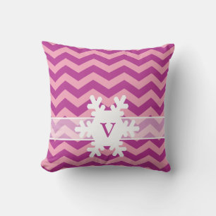 Coussin Chevrons d'orchidée givrée magenta avec flocon de