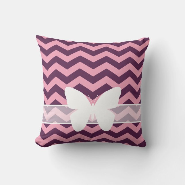 Coussin Chevrons d'orchidée pourpre congelé avec papillon (Recto)