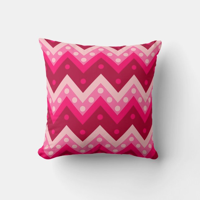 Coussin Chevrons et points - bordeaux et roses (Recto)