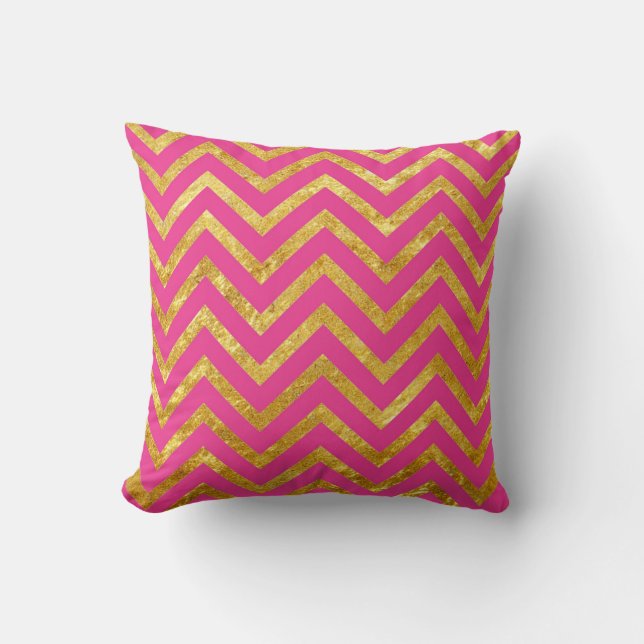 Coussin Chevrons rose or métallique (Recto)