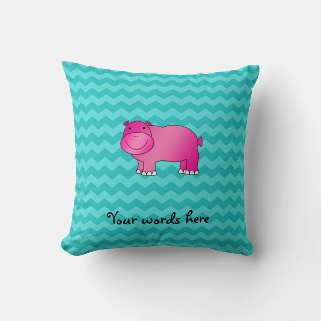 Coussin Chevrons roses mignons de turquoise d'hippopotame (Recto)