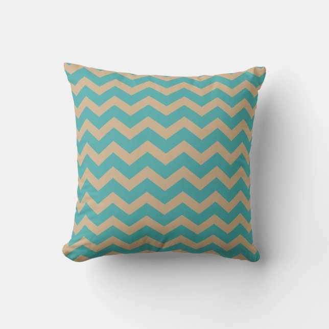 Coussin Chevrons turquoises et kaki (Recto)