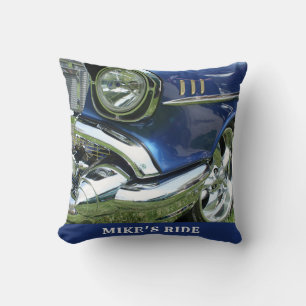 Coussin Chevy 1957 bleue, Nom ou Message, Votre Photo