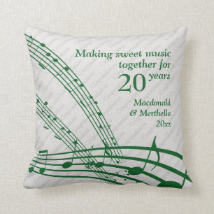 Coussin Chic 20e anniversaire de Mariage de musique Emeral