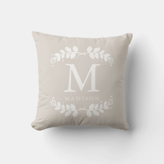 Coussin Chic beige Floral Cadre Monogramme (Recto)