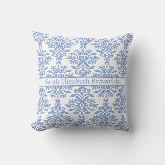 Coussin Chic bleu et blanc Damask Joli Motif (Recto)