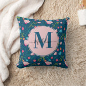Coussin Chic Bleu Nuit Rose Papillon Fleur Monogramme (Couverture)