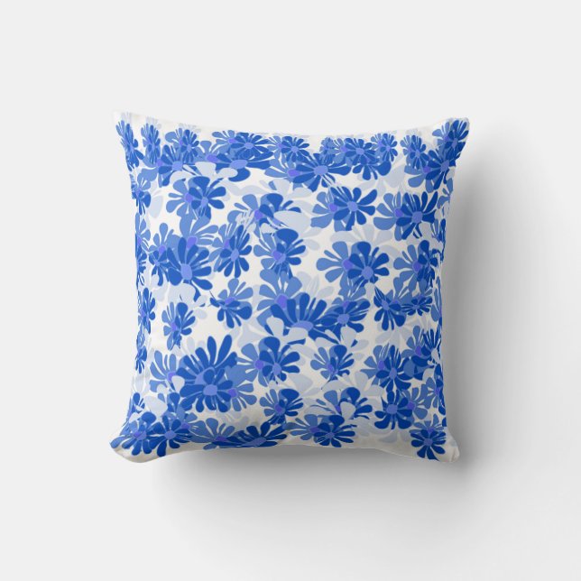 Coussin Chic Blossoms: Vibrant Blue Cushion (Recto)