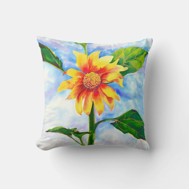 Coussin Chic boho aquarelle tournesol peinture (Recto)