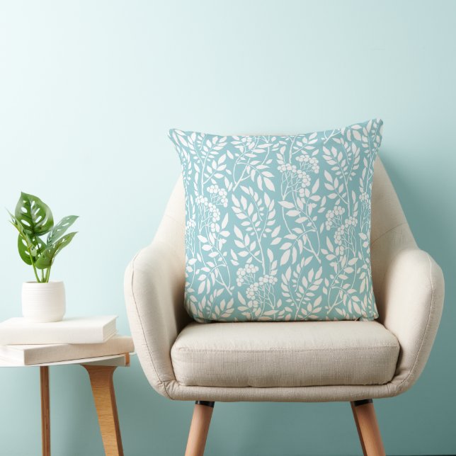 Coussin Chic Botanique Aqua Blue Foliage Motif (Chaise)