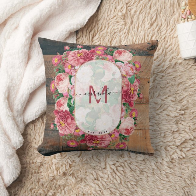 Coussin Chic Botanique Vintage Wreath Monogramme Bois (Couverture)