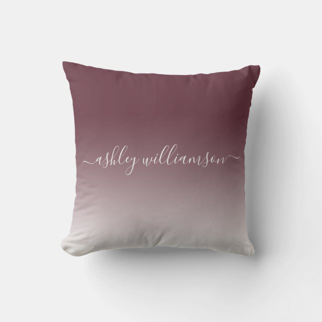 Coussin Chic Bourgogne Blanc Ombre Effet Monogramme Nom (Recto)