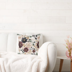 Coussin Chic Bourgogne Crème Floral