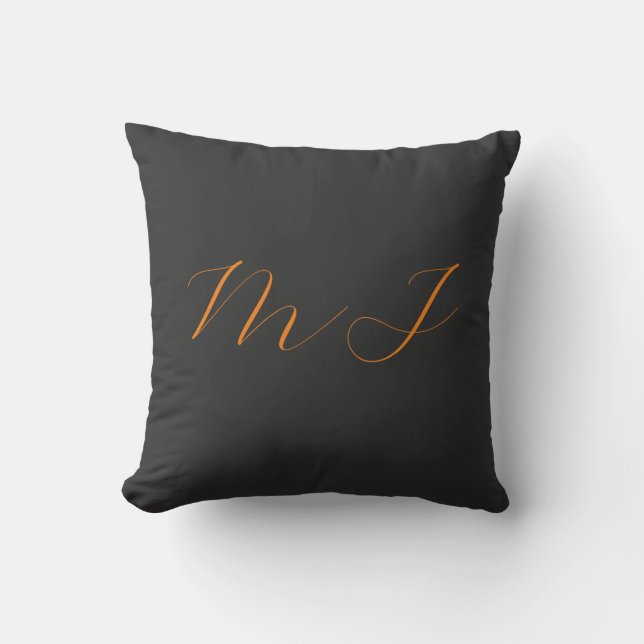 Coussin Chic calligraphie gris orange monogramme nom initi (Recto)