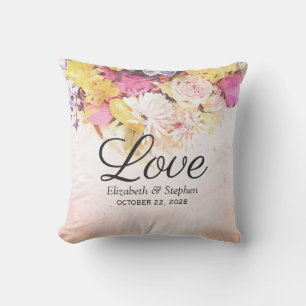 Coussin Chic couleur aquarelle Fleurs Mariage botanique