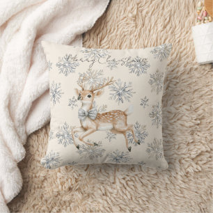 Coussin Chic Crème Arc Argent Renne Noël