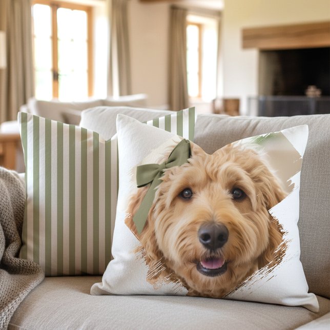 Coussin Chic Custom Photo Paint Brushstroke Dog Green (Créateur téléchargé)