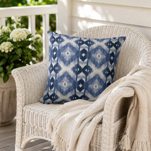 Coussin Chic Dark Navy Bleu Blanc Ikat Motif