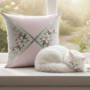 Coussin Chic Décontracté Rose Pâle Magnolia Luxe Boutique