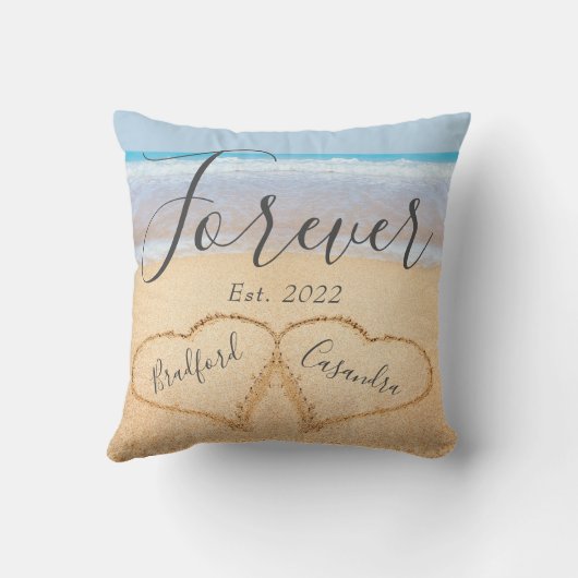 Coussin Chic Dusty Blue Beach Couples Coeur Sable (Verso)