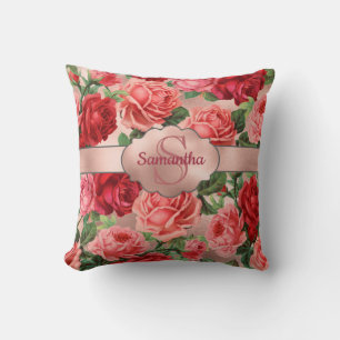 Coussin Chic Elegant Vintage Rose Rouge Roses Nom Floral