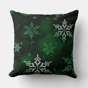 Coussin Chic Emerald Green Snowflake Motif