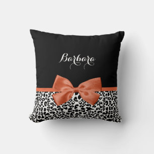 Coussin Chic Empreinte de léopard Brûlé Orange Bow Avec No