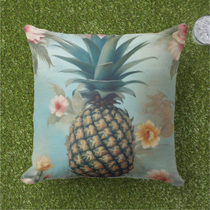 Coussin Chic et Beau Vintage Art Pineapple bleu aqua