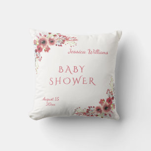 Coussin Chic et élégant Baby Shower floral aquarelle rouge