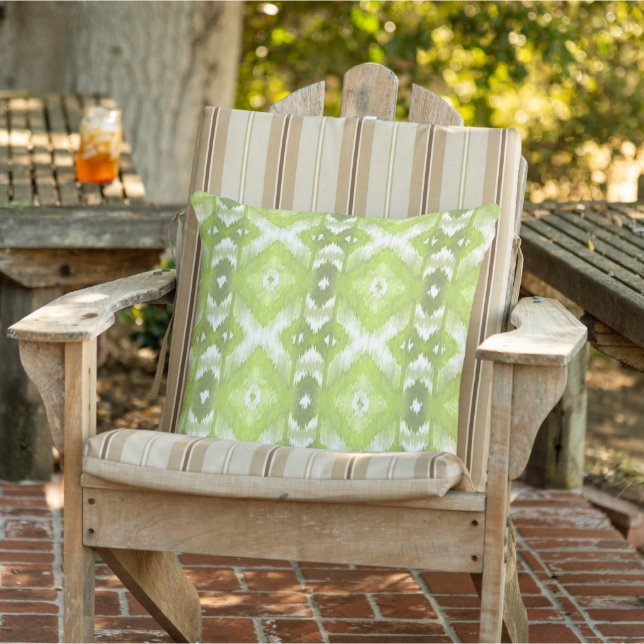 Coussin Chic Été Lime Olive Vert Blanc Ikat Art Tribal (Chaise)