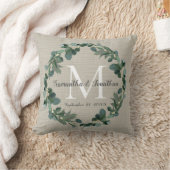 Coussin Chic Eucalyptus Wreath Monogramme Mariage Keepsaké (Couverture)