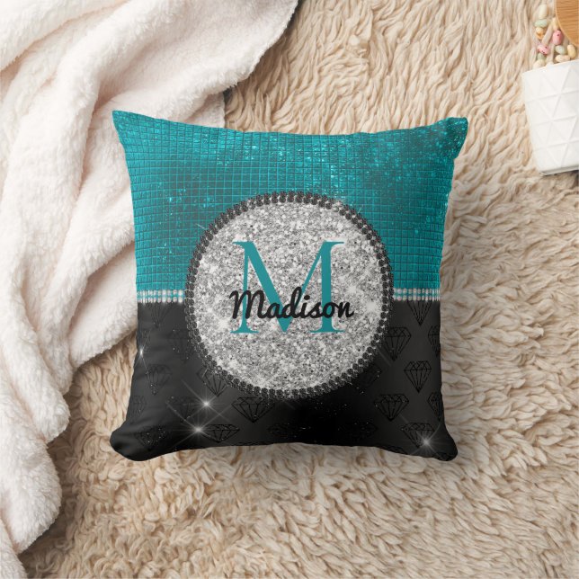 Coussin Chic faux Parties scintillant argent Turquoise noi (Couverture)
