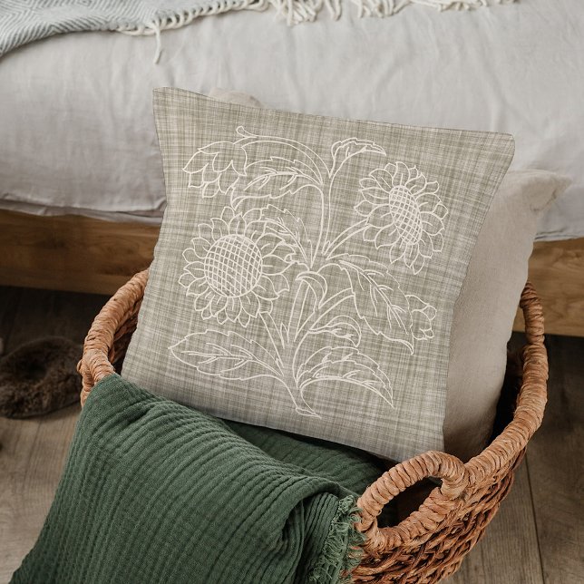 Coussin Chic Fleurs De Soleil Botanique En Ivoire Sur Beig (Créateur téléchargé)