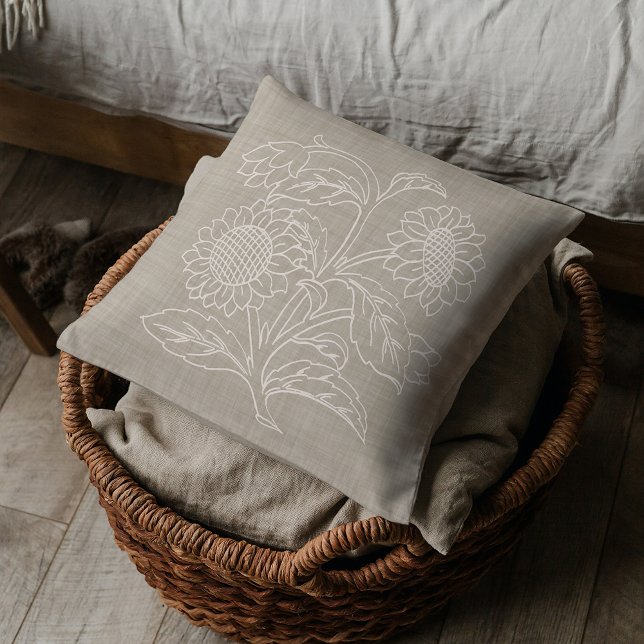 Coussin Chic Fleurs De Soleil Botanique Sur Sable Brown (Créateur téléchargé)