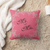 Coussin Chic Fleurs Roses et Perles Mariage "M. et Mme" (Couverture)