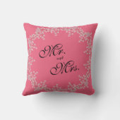 Coussin Chic Fleurs Roses et Perles Mariage "M. et Mme" (Verso)