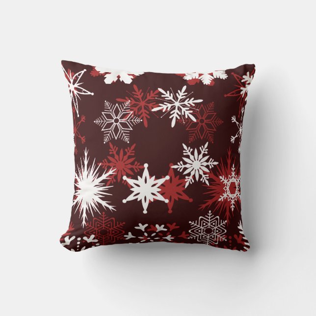 Coussin Chic flocon de Noël bordeaux et blanc (Recto)