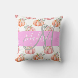 Coussin Chic Floral Blanc rose Pêche Citrouille Nom du mon