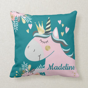Coussin Chic Floral Magical Unicorn Girl's personnalisée